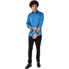 Botticelli Peacock Blue Partywear Shirt For Men - Collarwork Cotton Shirts (5256) - Botticelli