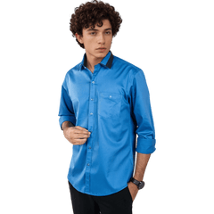 Botticelli Peacock Blue Partywear Shirt For Men - Collarwork Cotton Shirts (5256) - Botticelli