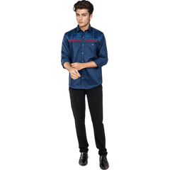 Botticelli Dark Navy Partywear Shirt For Men - Chest Embroidery Cotton Shirts (5258) - Botticelli