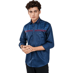 Botticelli Dark Navy Partywear Shirt For Men - Chest Embroidery Cotton Shirts (5258) - Botticelli