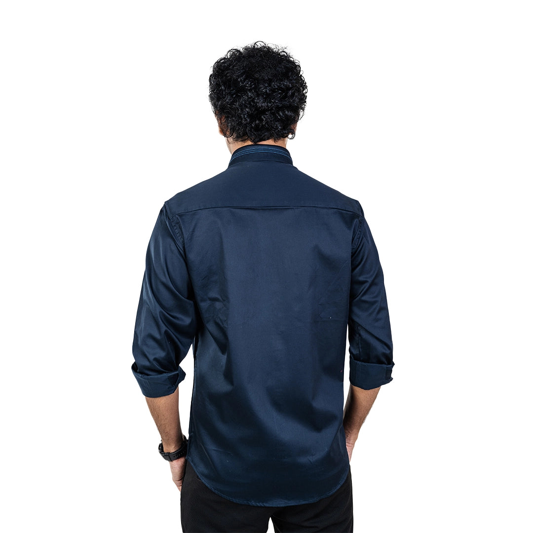 Men Navy Chest Embroidery Shirt- 5263