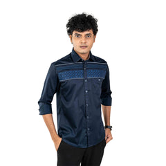 Men Navy Chest Embroidery Shirt- 5263