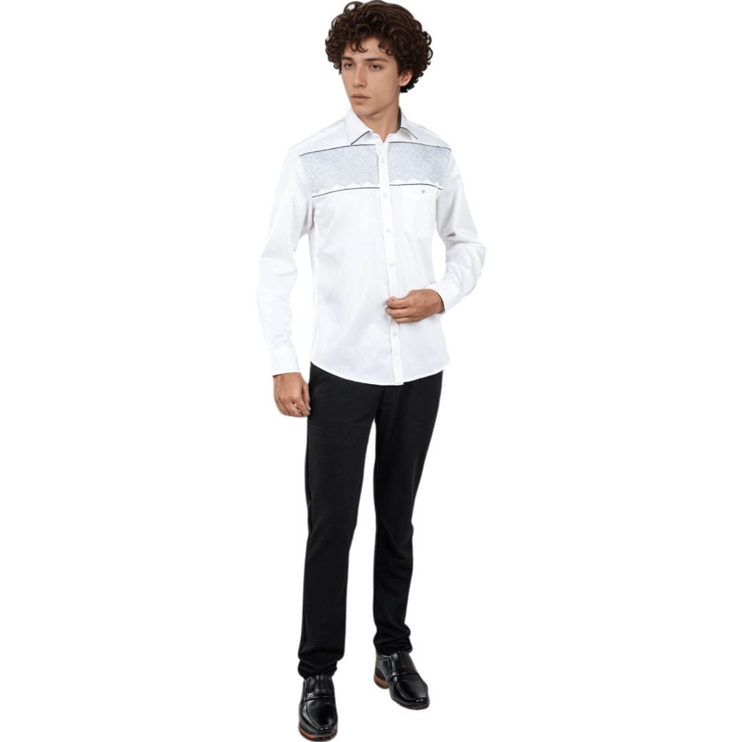 Botticelli Embroidery White partywear Shirt For Men - Chest Embroidery Formal Shirts (5265) - Botticelli