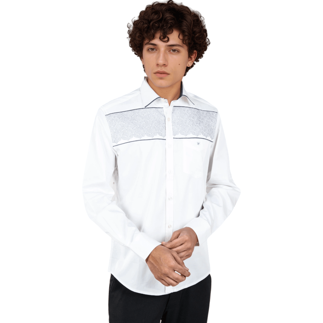 Botticelli Embroidery White partywear Shirt For Men - Chest Embroidery Formal Shirts (5265) - Botticelli