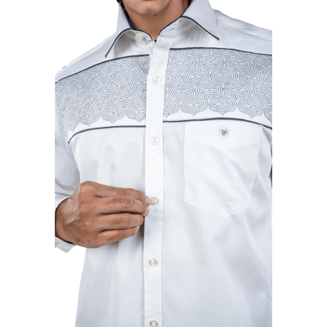 Botticelli Embroidery White partywear Shirt For Men - Chest Embroidery Formal Shirts (5265) - Botticelli