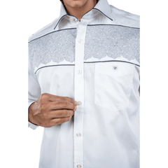 Botticelli Embroidery White partywear Shirt For Men - Chest Embroidery Formal Shirts (5265) - Botticelli