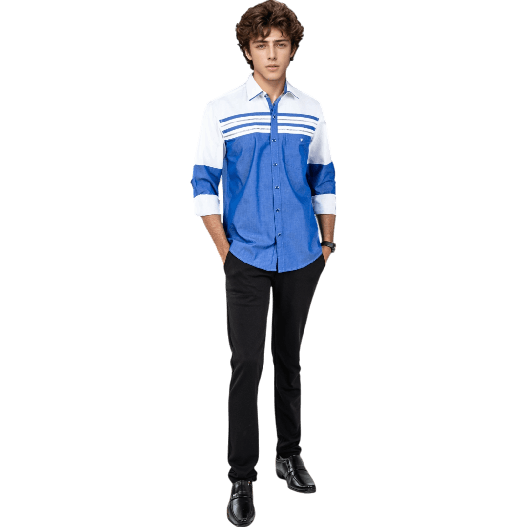 Botticelli Blue White Partywear Shirt For Men - Cotton Shirts (5267) - Botticelli