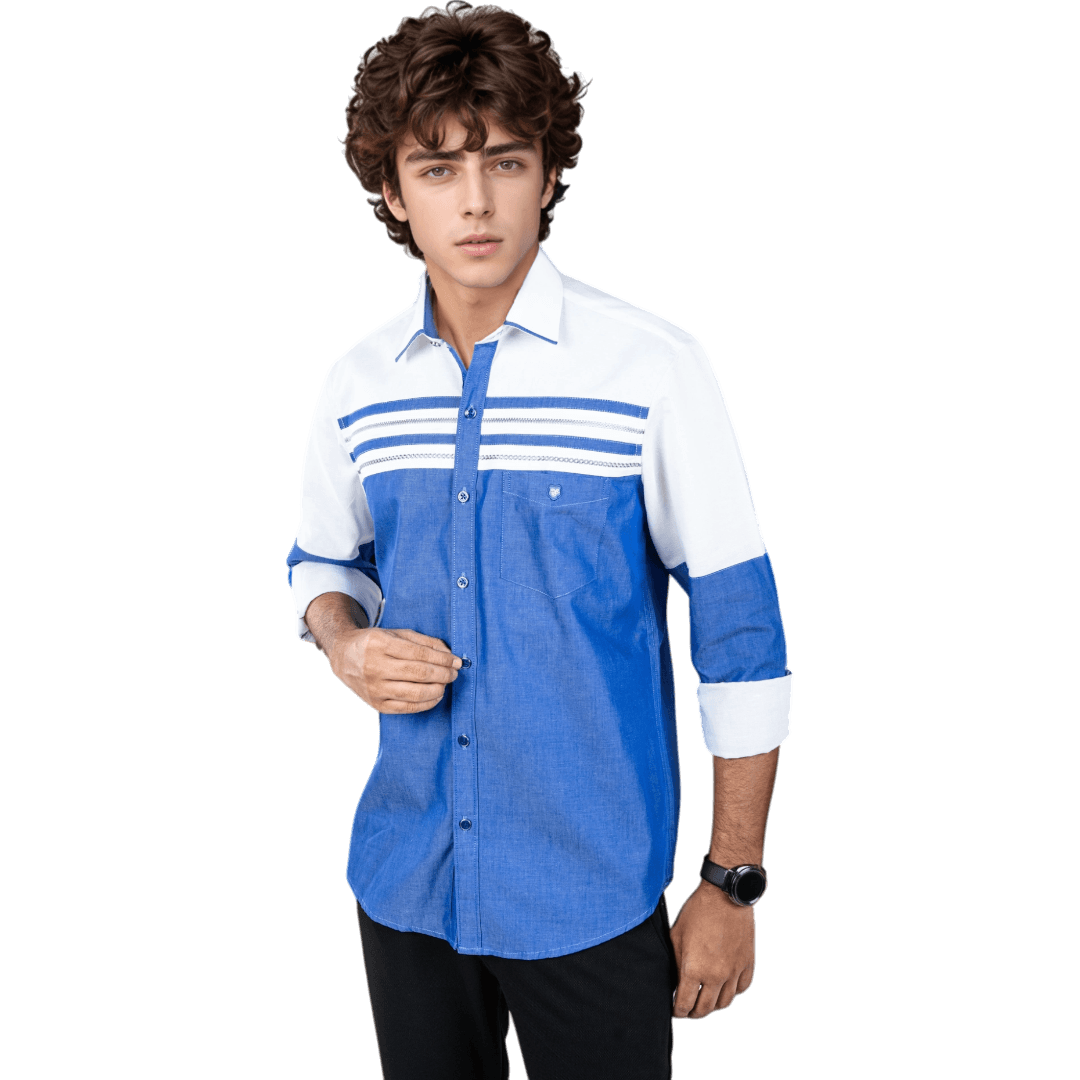 Botticelli Blue White Partywear Shirt For Men - Cotton Shirts (5267) - Botticelli