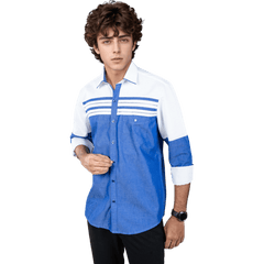 Botticelli Blue White Partywear Shirt For Men - Cotton Shirts (5267) - Botticelli