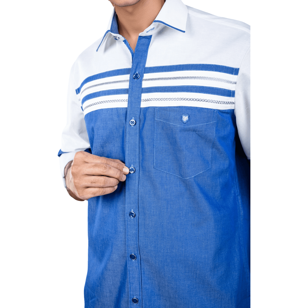 Botticelli Blue White Partywear Shirt For Men - Cotton Shirts (5267) - Botticelli