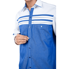 Botticelli Blue White Partywear Shirt For Men - Cotton Shirts (5267) - Botticelli