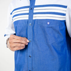 Men Blue Chest Embroidery Shirt- 5267