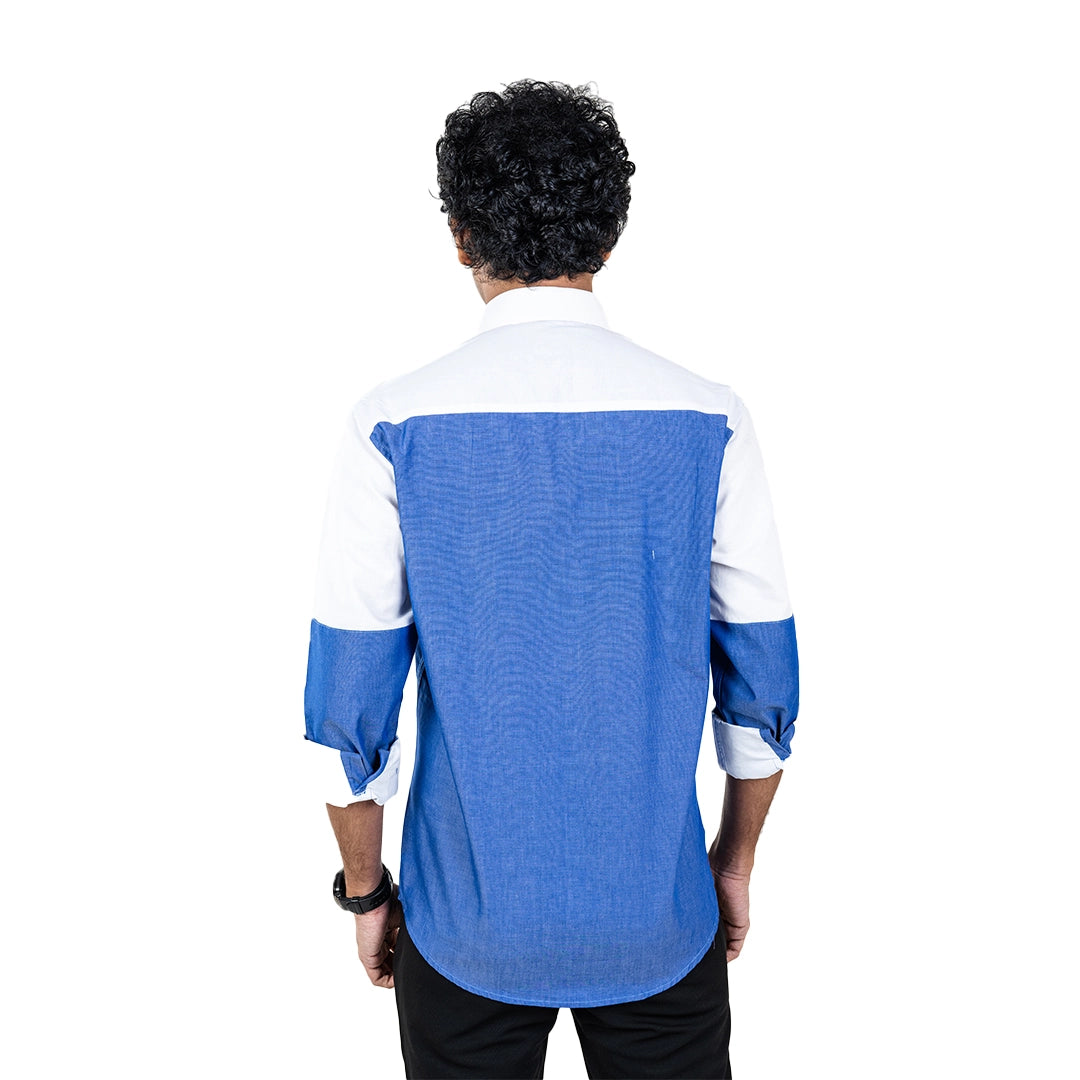 Men Blue Chest Embroidery Shirt- 5267