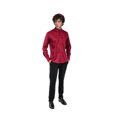 Botticelli Men Chinese Collar Maroon Partywear Shirt - Full Sleeve Cotton Shirts (5268) - Botticelli