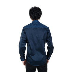 Men Navy Chinese Collar Shirt - 5268