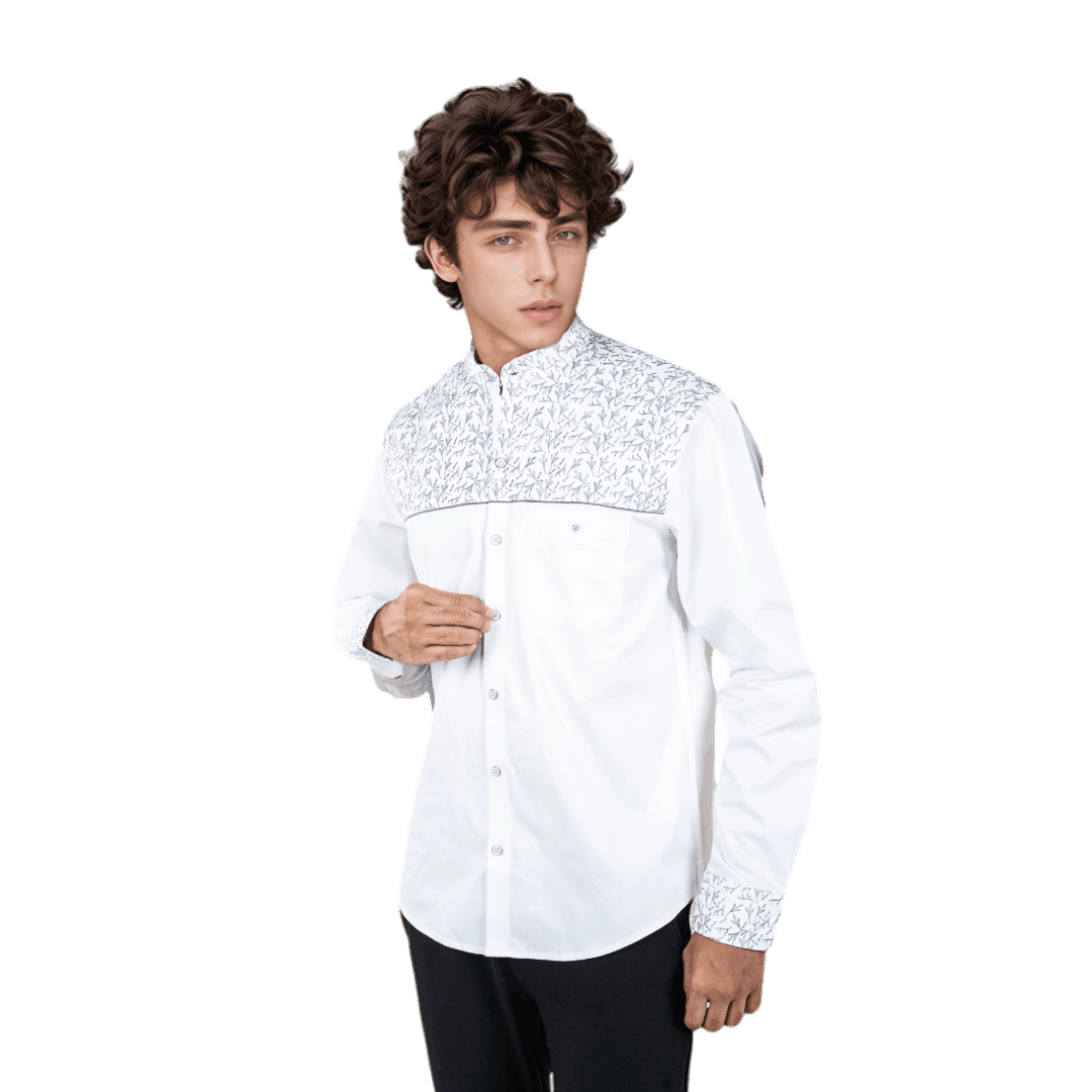 Botticelli Men Chinese Collar Maroon Partywear Shirt - Full Sleeve Cotton Shirts (5268) - Botticelli