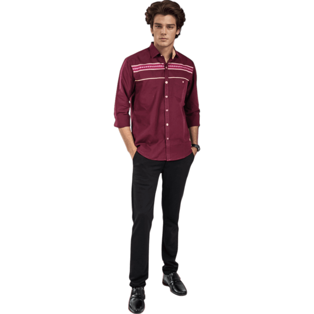 Botticelli Men Pink Partywear Shirt - Chest Embroidery Formal Shirts (5271) - Botticelli