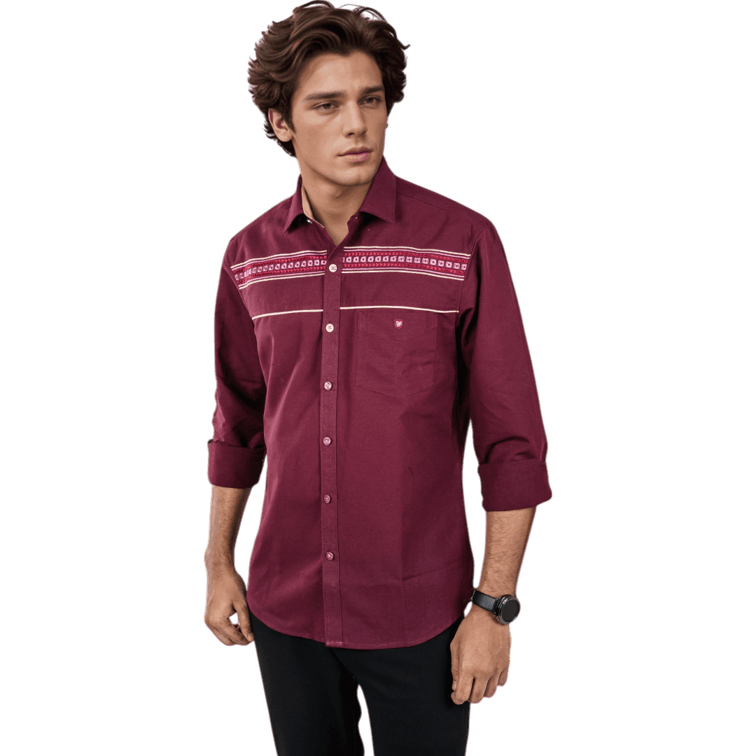 Botticelli Men Pink Partywear Shirt - Chest Embroidery Formal Shirts (5271) - Botticelli