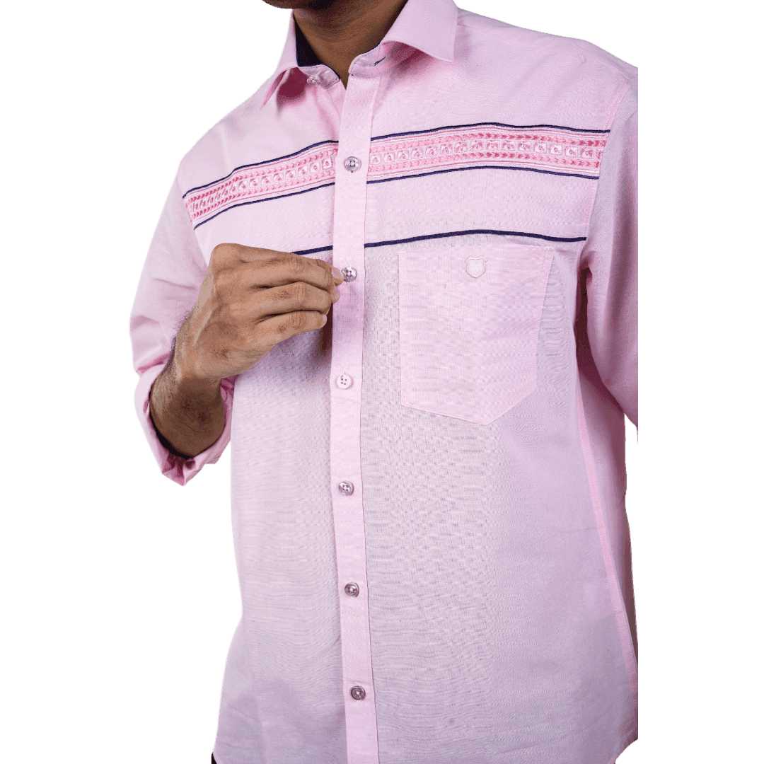 Botticelli Men Pink Partywear Shirt - Chest Embroidery Formal Shirts (5271) - Botticelli