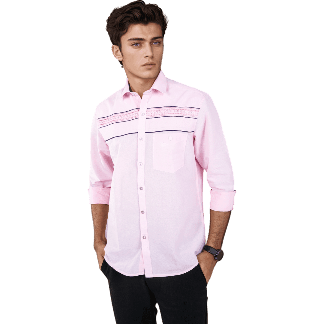 Botticelli Men Pink Partywear Shirt - Chest Embroidery Formal Shirts (5271) - Botticelli