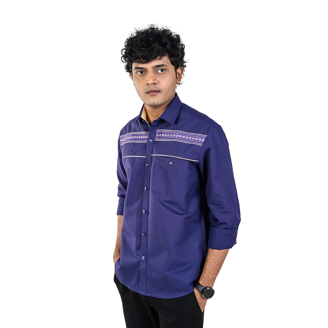 Botticelli Men Violet Partywear Shirt - Chest Embroidery Formal Shirts (5271)