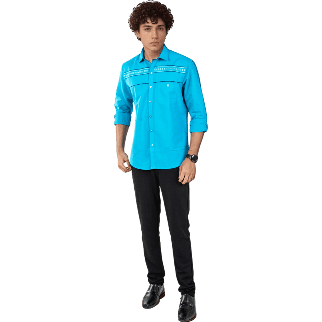 Botticelli Men Pink Partywear Shirt - Chest Embroidery Formal Shirts (5271) - Botticelli