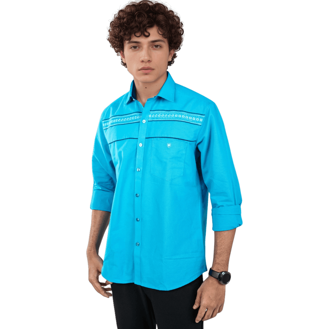 Botticelli Men Pink Partywear Shirt - Chest Embroidery Formal Shirts (5271) - Botticelli