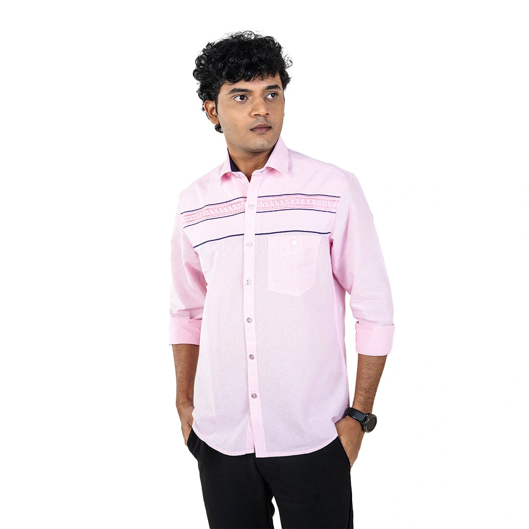 Men Violet Chest Embroidery Shirt - 5271