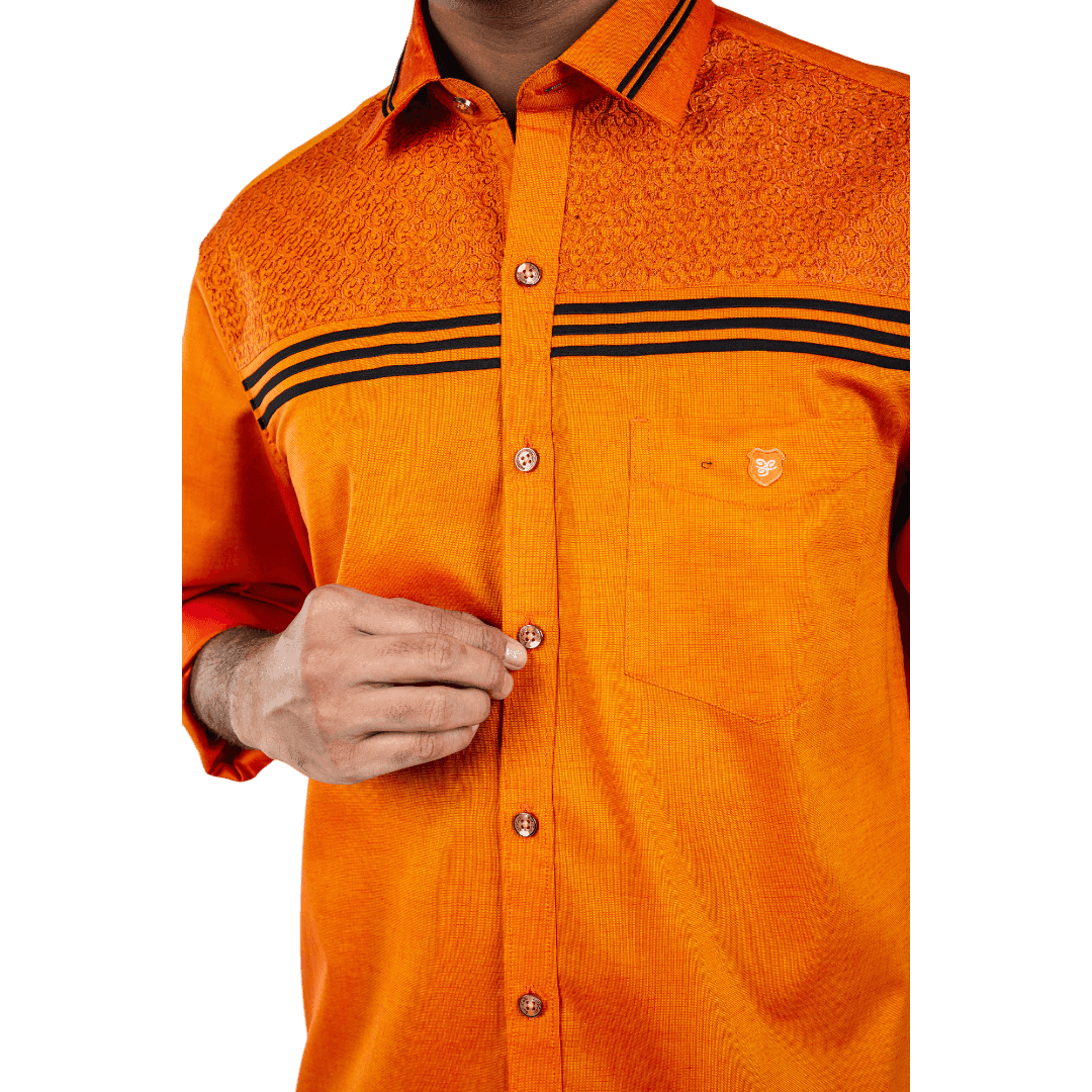 Botticelli Chest Embroidery Orange Partywear Shirt For Men - Formal Shirts (5273) - Botticelli