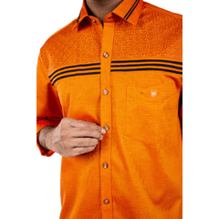 Botticelli Chest Embroidery Orange Partywear Shirt For Men - Formal Shirts (5273) - Botticelli