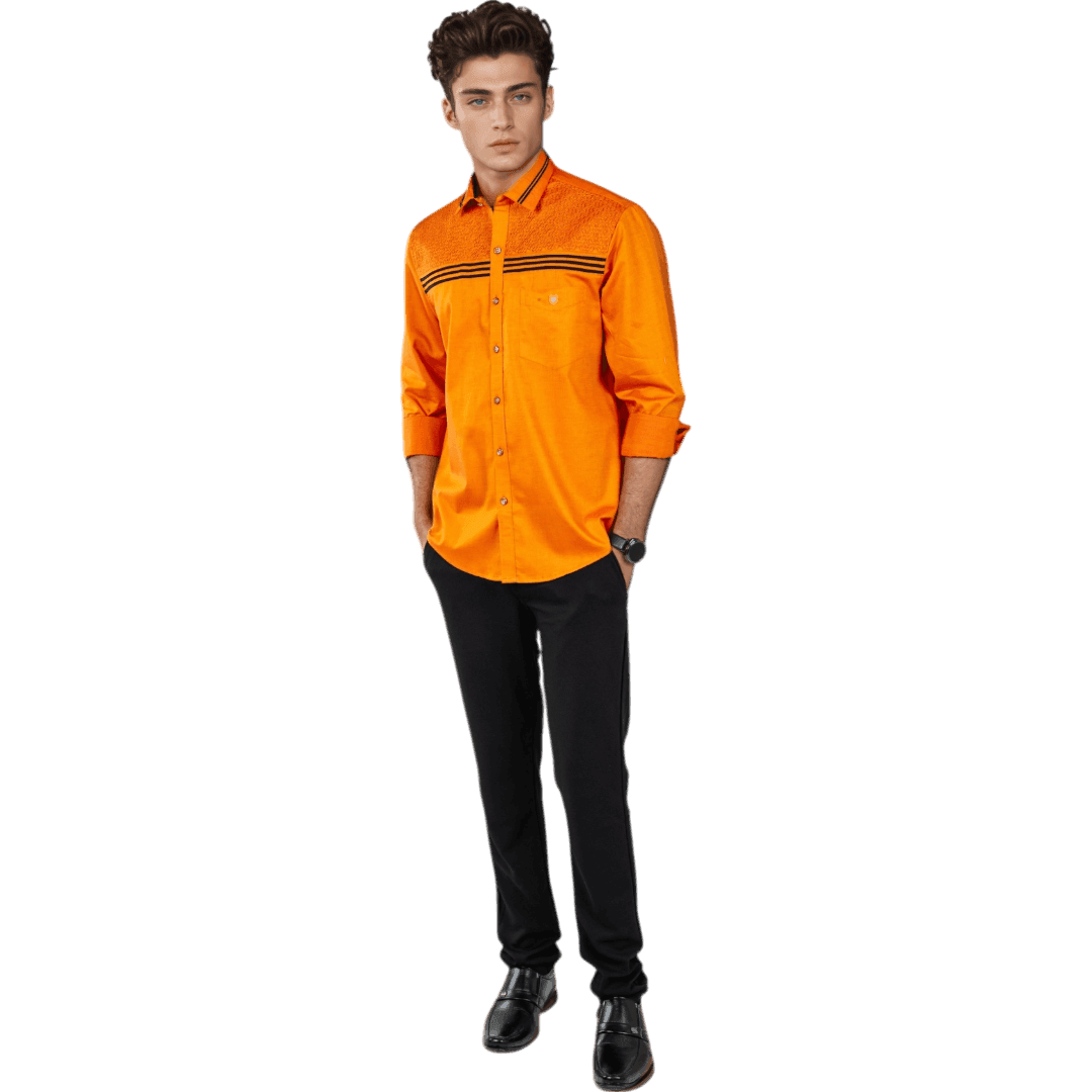 Botticelli Chest Embroidery Orange Partywear Shirt For Men - Formal Shirts (5273) - Botticelli