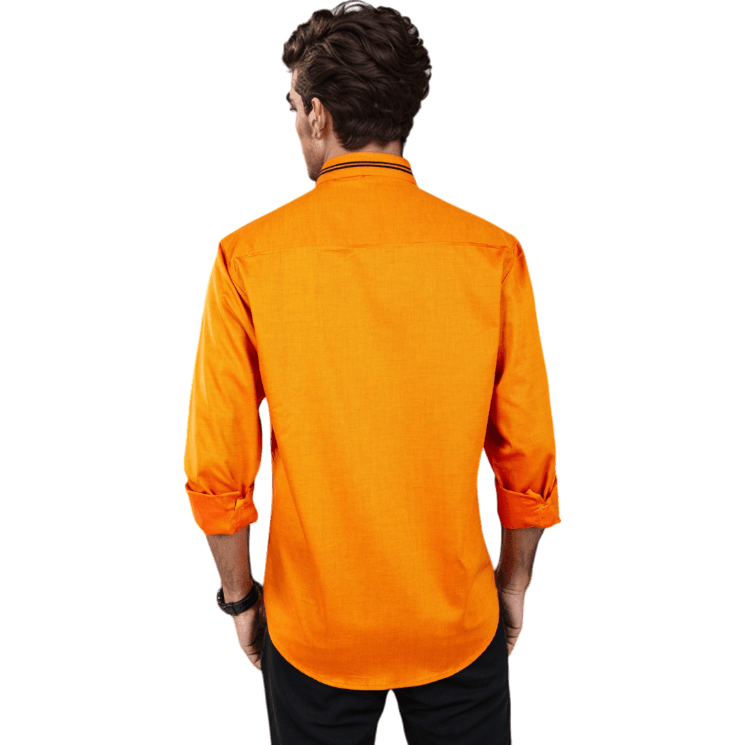 Botticelli Chest Embroidery Orange Partywear Shirt For Men - Formal Shirts (5273) - Botticelli