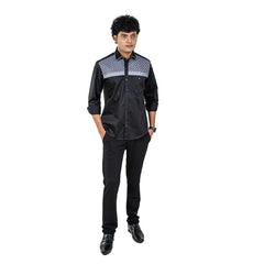 Men Black Chest Embroidery Shirt- 5283