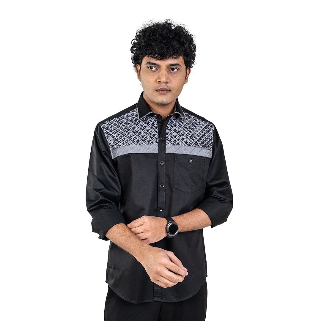 Men Black Chest Embroidery Shirt- 5283