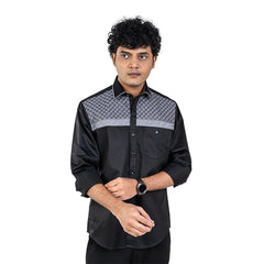 Men Black Chest Embroidery Shirt- 5283