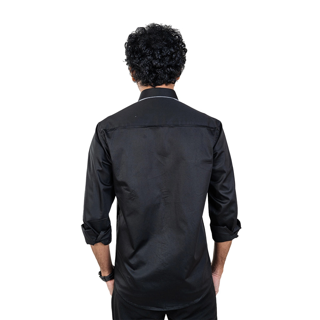 Men Black Chest Embroidery Shirt- 5283