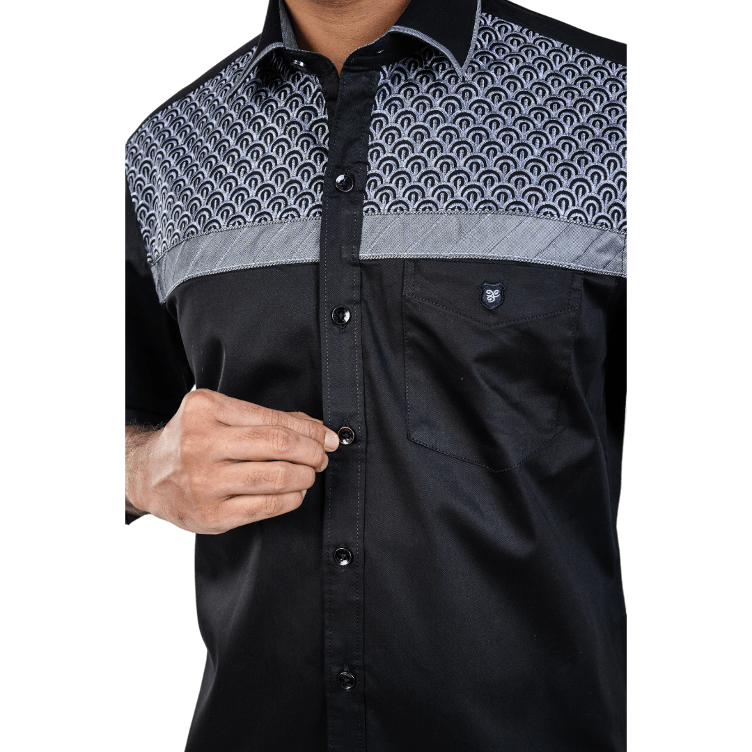 Botticelli Chest Embroidery Black Partywear Shirt For Men - Cotton Formal Shirts (5283) - Botticelli