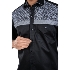 Botticelli Chest Embroidery Black Partywear Shirt For Men - Cotton Formal Shirts (5283) - Botticelli