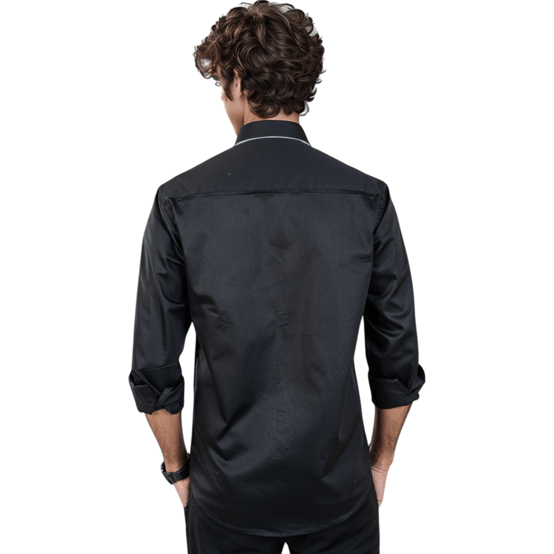 Botticelli Chest Embroidery Black Partywear Shirt For Men - Cotton Formal Shirts (5283) - Botticelli