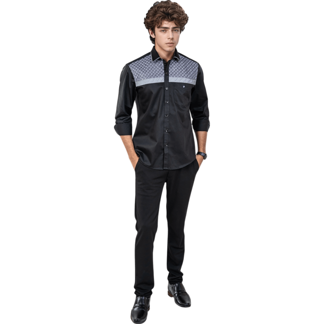 Botticelli Chest Embroidery Black Partywear Shirt For Men - Cotton Formal Shirts (5283) - Botticelli