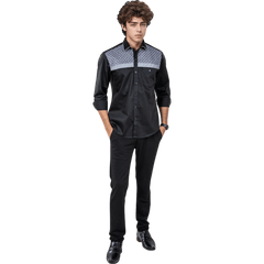 Botticelli Chest Embroidery Black Partywear Shirt For Men - Cotton Formal Shirts (5283) - Botticelli