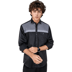 Botticelli Chest Embroidery Black Partywear Shirt For Men - Cotton Formal Shirts (5283) - Botticelli