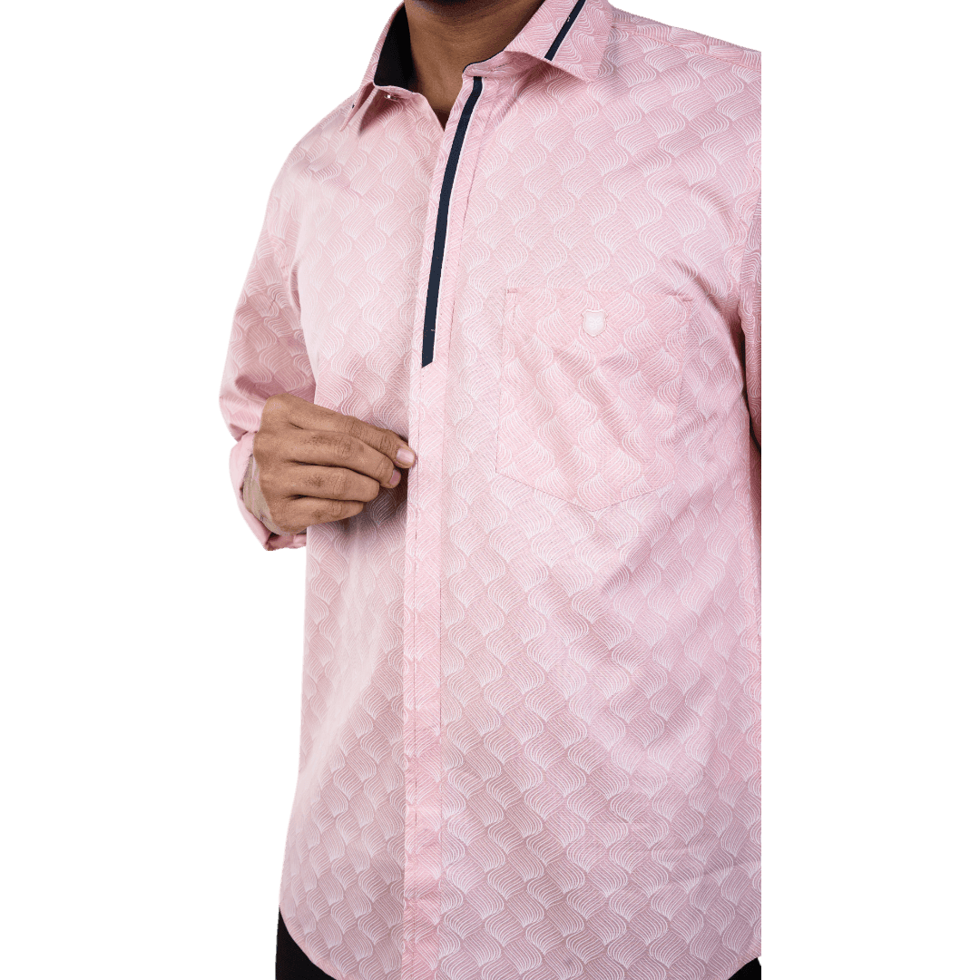 Botticelli Men Printed Pink Partywear Shirt - Regular Fit Cotton Shirts (5295) - Botticelli