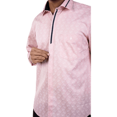 Botticelli Men Printed Pink Partywear Shirt - Regular Fit Cotton Shirts (5295) - Botticelli