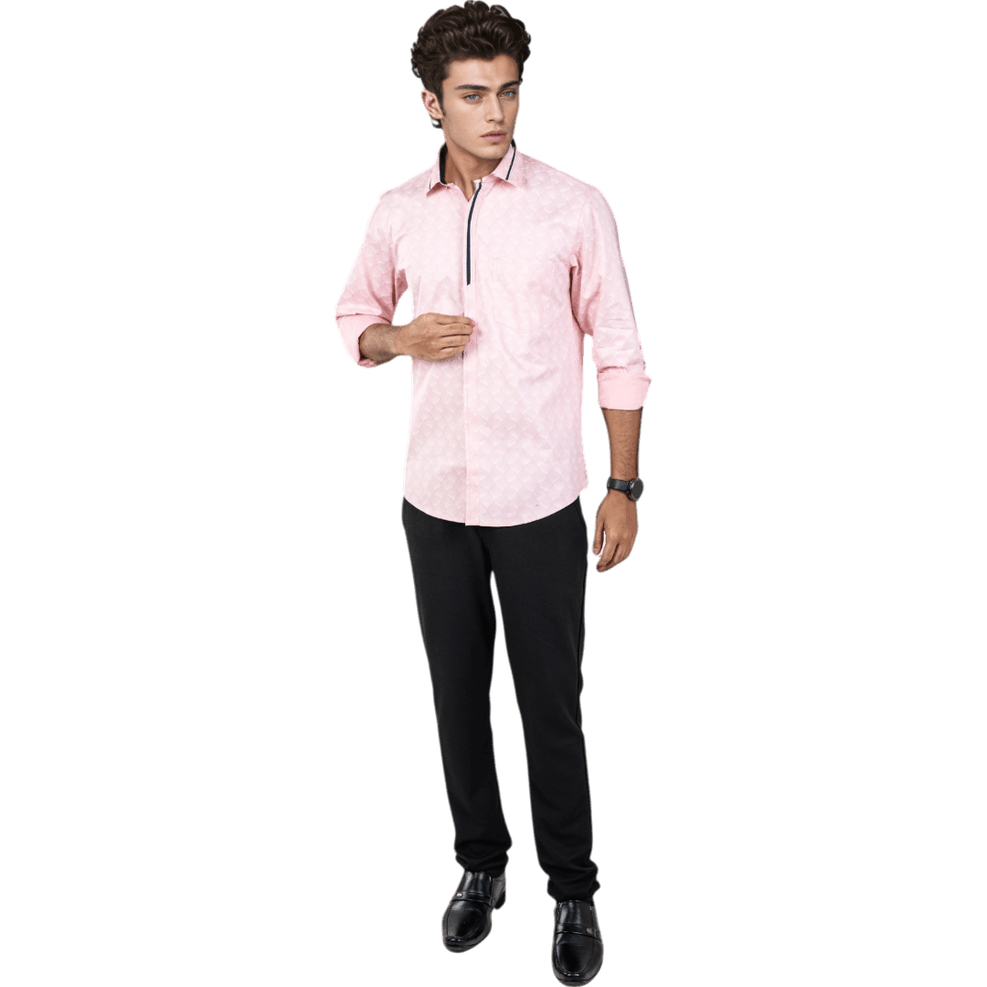 Botticelli Men Printed Pink Partywear Shirt - Regular Fit Cotton Shirts (5295) - Botticelli