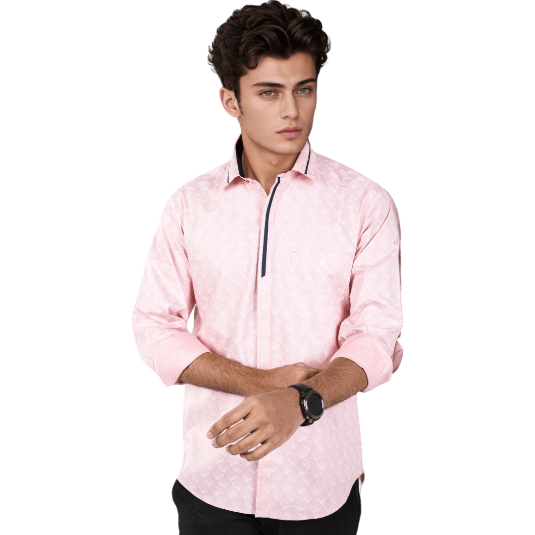 Botticelli Men Printed Pink Partywear Shirt - Regular Fit Cotton Shirts (5295) - Botticelli