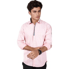 Botticelli Men Printed Pink Partywear Shirt - Regular Fit Cotton Shirts (5295) - Botticelli