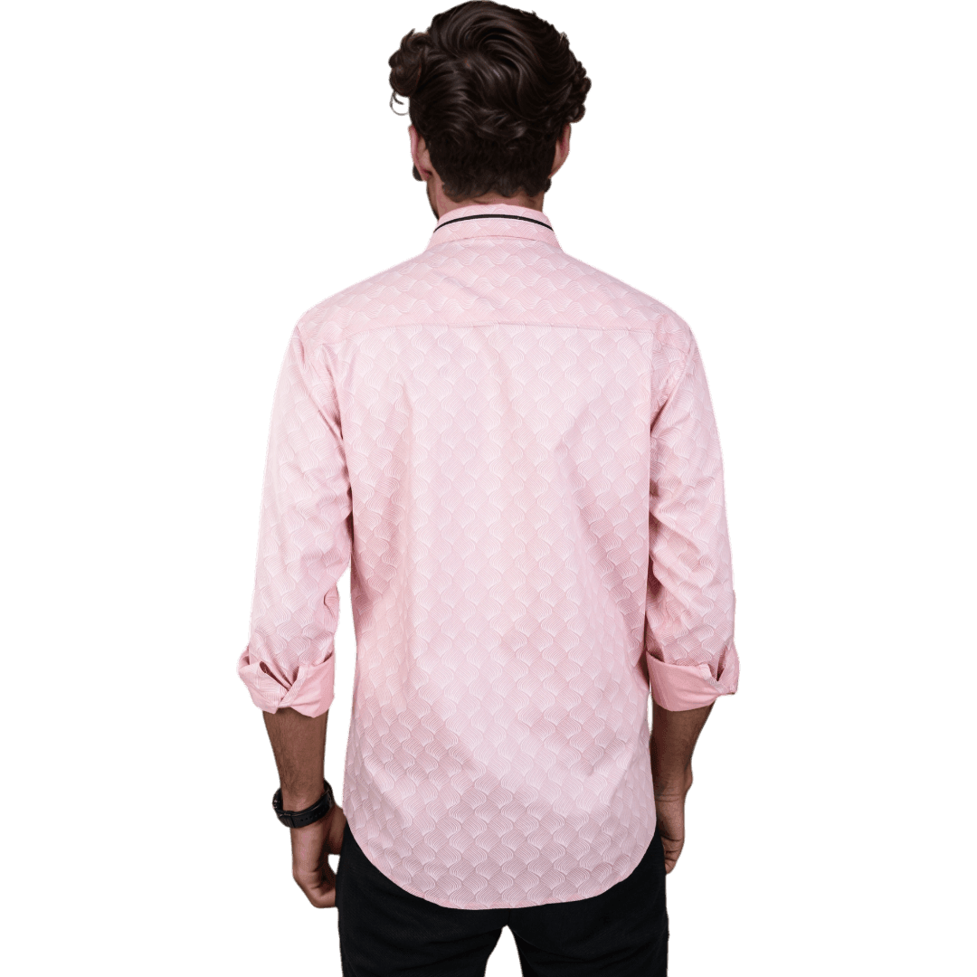 Botticelli Men Printed Pink Partywear Shirt - Regular Fit Cotton Shirts (5295) - Botticelli