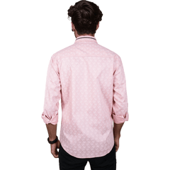 Botticelli Men Printed Pink Partywear Shirt - Regular Fit Cotton Shirts (5295) - Botticelli