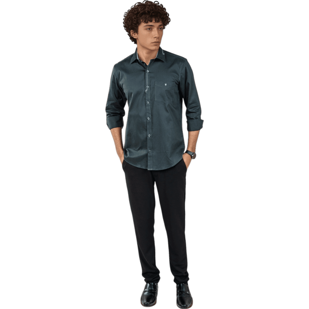 Dark Green Cotton Partywear Shirt